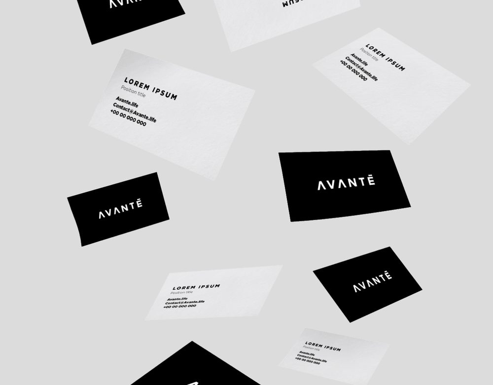 Avante brand collateral and printed card